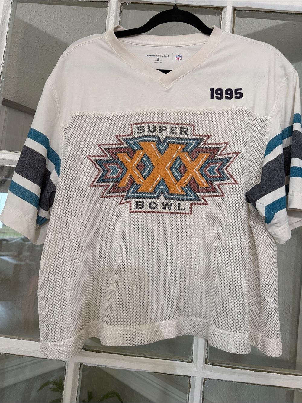 Abercrombie & Fitch 1995 Super Bowl Mesh Football Tee - White/Teal